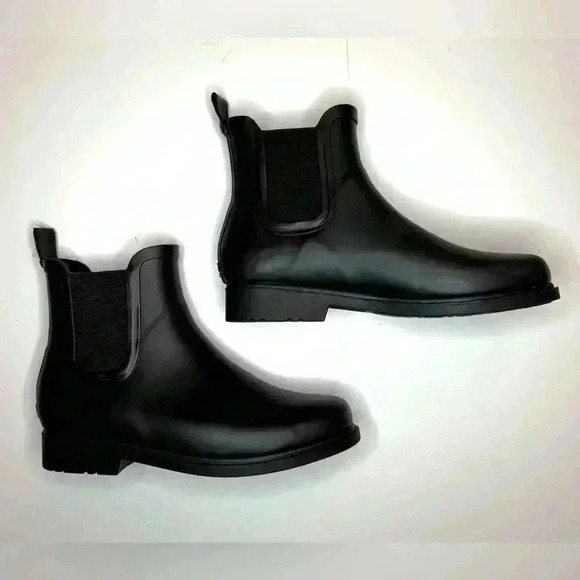 J. Crew Waterproof Rain Boots Booties Shoes Women's Size 7 Black Rubber Pull On - Picture 4 of 10